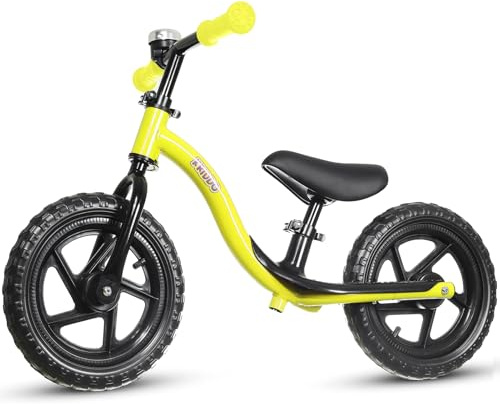 KRIDDO Bicicletas sin Pedales para Niños de 2 Años, Edades de 18 Meses a 4 Años, Bicicleta de Aprendizaje con Estabilidad y Reposapiés, Regalo para Niños de 2 a 5 Años, Amarillo