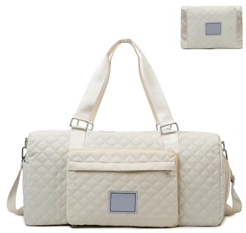 Reisetasche Handgepäck,Sporttasche Damen,51x24x25cm,Handgepäck Tasche wasserdichte Reisetasche Duffle Bag Weekender Bag Trainingstasche Kliniktasche Geburt Geeignet Urlaub Camping, Weiß