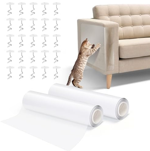 Nobleza 2-Roll Pack Anti Scratch Furniture Protector 20cm x 6m Sofa Protectors Pets Cat Carpet Protector Cats Scratching Furniture Self Adhesive Tape Door Protectors Dog Kitten Scratch Couch 60 Pins