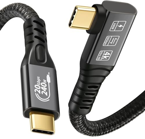 Chenlenic USB C-kabel 3,2 Gen2x2, 20 Gbps, 90 graders USB C, 4K@ 60 Hz, UHD-video 5A/240 W, PD3,1, snabbladdningskabel, med e-märkpenna, kompatibel med Thunderbolt 3/4 (90D, 20G, 240 W, 2 m)