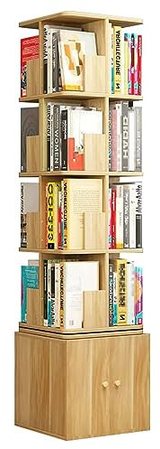 GaRcan Bücherregal mit 4 Ebenen, um 360° drehbar, offene Bücherregale mit Türschließfach, Bücherregal für Zuhause/Büro, Regal (Holz, 40 x 104 cm)