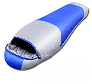 CCKUHN Schlafsäcke mit Füllung aus Entendaunen für Erwachsene, Thermo-Schlafsack für Herbst und Winter, mit Kapuze, für Reisen und Camping, wasserabweisend (blau, 1800 g, Einheitsgröße)