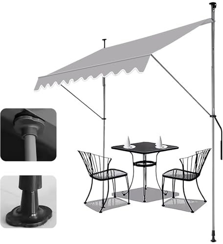 LLZJDDPLY Klemmmarkise Höhenverstellbar Balkon Markise mit Handkurbel UV-beständig & Wetterfest Breite Sonnenschutzrollo Außen Terrase Seitenwand ohne Bohren(Color:Gray,Size:250x180cm/98.4x70.8in)