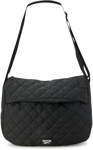 Reebok Bolso bandolera ligero de nailon acolchado y no acolchado para mujer, elegante bolso bandolera para mujer, Acolchado, negro, Talla única