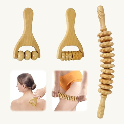 Massageroller Holz 3er Set Faszienroller Mit Griff Für Rücken Und Beine