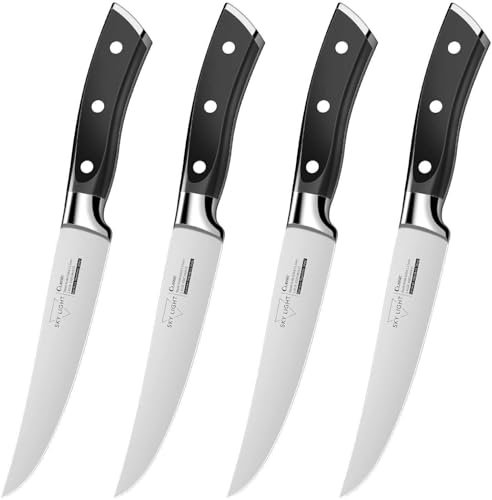 Premium Steakmesser Set - 4-teilig, Präzise geschmiedete Messer, Rostfrei & Fleckenresistent, Ultrascharfe Klingen aus Deutschem Stahl, 11,5 cm, Verschleißfest & Langlebig, Ideal für Fleisch & Steak