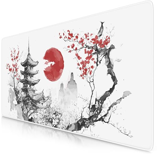 TITANWOLF - XXL Speed Gaming Mauspad 900 x 400mm - XXL Mousepad - Tischunterlage Large Size - verbessert Präzision und Geschwindigkeit - Japan Ink Painting Red
