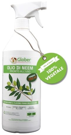 GLOBER Olio Di Neem - Spray 750 ml - 100% Vegetale - Azione Naturale Contro Varie Avversità Estratto Con Pressatura A Freddo - Straordinarie Proprietà