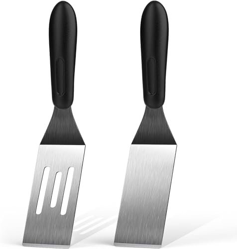 Mini Metal Spatula 2 Pieces for Kitchen Use, Serving and Turning - Ideal for Pancakes, Brownies, Desserts, Cookie, Eggs or Small Pan