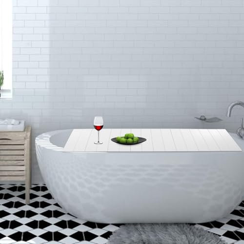 Suixtil Faltbare Badewanne isolierte Abdeckung 170x70cm Badewanne Weißes Holzmaserungspaneel SPA Experience Badregal, Wasser- und staubdicht