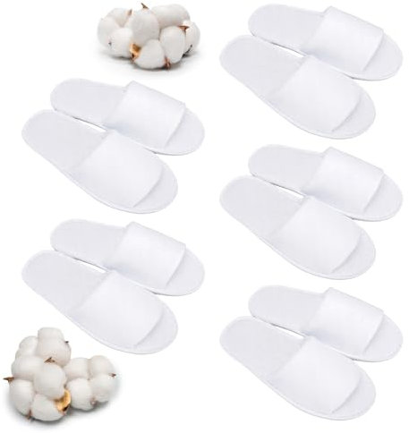 Spa tofflor, frottétofflor, 5 par gästtofflor för kvinnor och män, hotelltofflor för engångsbruk, halkfria tvättbara tofflor, för hem, fest, resor, kommersiell användning (vita halvlindade), Vit, 43