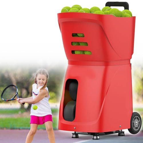 YLANMEI App-gesteuerter Tennis-Launcher, Batteriebetrieb, vielseitige Geschwindigkeitseinstellungen, hohe Kapazität für umfassende Verbesserung der Fähigkeiten,Red