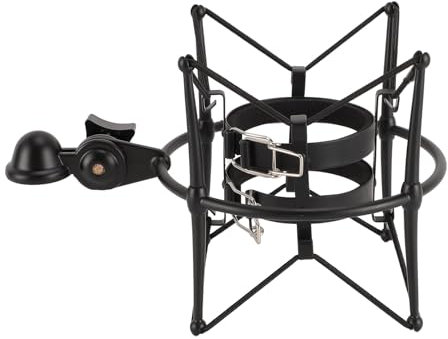 Microphone Shock Mount, Microphone Shock Mount Clip Holder Stand for Up to 60MM Diameter Microphone, Universal Anti Vibration Shock Mount for Recording Studio (Black)