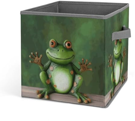 GFLFMXZW Welcome Frog Aufbewahrungskörbe, Schrank-Organizer-System, faltbare Aufbewahrungswürfel mit Griffen, Spielzeugbox, Kleideraufbewahrungskorb, große Kapazität, Aufbewahrungsboxen für Zuhause
