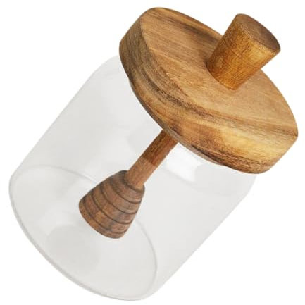 DECHOUS Clear with Wooden Dipper and Lid Airtight Glass Container for Honey Syrup and Jam Compact Design for Use