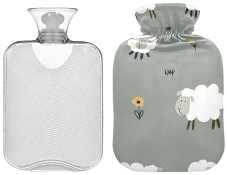 Lamm Schaf Lustige Wärmflasche mit Samtbezug, 2L Wärmbeutel für heiße und kalte Kompresse, Hot Bags, ideal für Schulterperiode Schmerzlinderung