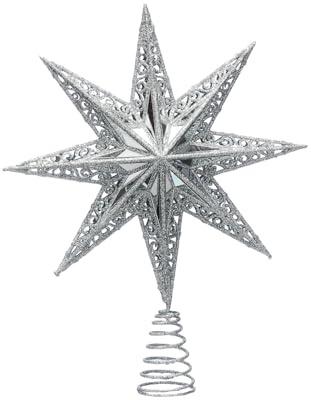 Festive Productions Puntale per albero di Natale in plastica con 8 punte intagliate, 35 cm, colore argento, decorazione per albero di Natale