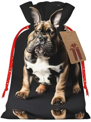 HJLUUFT Jutebeutel mit langen Ohren und französischer Bulldogge, Weihnachtsgeschenktasche mit Kordelzug und Geschenkanhänger, für Hochzeit, Weihnachten, Party
