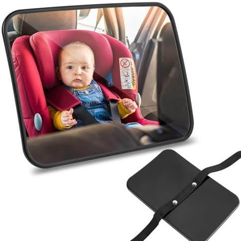 Baby Car Mirror for Back Seat, 18.8x13.5cm Car Mirror Baby Rear View, Black Baby Mirror for Car Back Seat, Adjustable Baby Mirror for Car Back Seat, View Mirror to See Rear Facing Infants