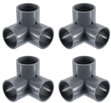 sourcing map Accesorios de PVC de 1-1/4 pulgadas, 4 conectores de codo de 3 vías, accesorios de esquina de PVC para suministros de agua, muebles de PVC, conexión de tienda de campaña, color gris