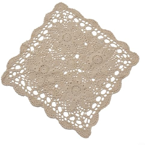 Napperon en dentelle au crochet conçu pour rehausser l'ambiance de votre maison ou restaurant (40 x 40 cm, beige)