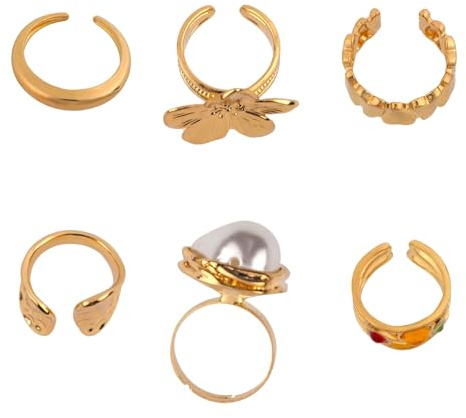 Mikovivi 6pz Anello Fiore Oroi, Anelli Oro Spessi 5 Misure Anelli Alla Moda le Nocche 6 Stili Eleganti e Regolabili Accessori per Gioielli da Dito Regali per Donne