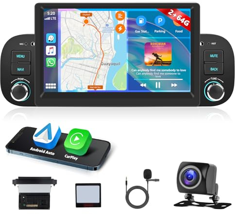 Motorsi 2GB+64GB Carplay Autoradio per Fiat Panda 2013-2020 con Wireless Android Auto, Bluetooth Car Stereo con GPS Navegación, WiFi, Bluetooth, RDS/FM, SWC, Canbus + Telecamera Posteriore