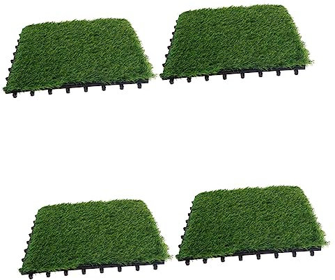 Toyvian 4 Pièces Dalles de Gazon Synthétique Tuiles pour Décoration de Jardin Dalles à Emboîter Pelouse Synthetique pour Extérieur DIY