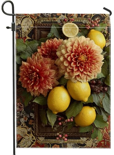 Drapeau floral d'automne pour jardin de citron, dahlia orange, décoration d'intérieur, bannière extérieure, drapeau de cour double face en toile de jute, décoration de pelouse de Thanksgiving