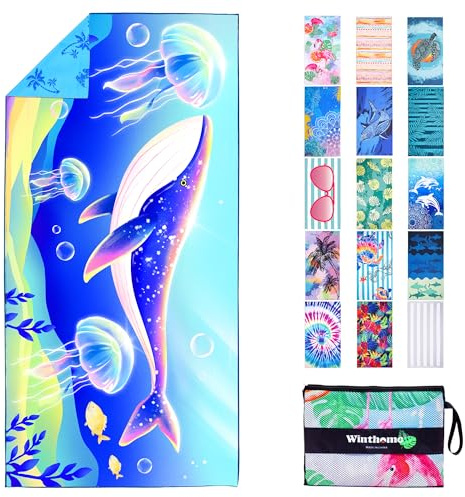 Winthome Strandtuch Wasserloser Öko-Duplexdruck, Strandhandtuch Mikrofaser Groß Schnelltrocknend, Leichtes, Sandfrei, Badetuch für Strand Schwimmen Sauna Camping, mit Tasche, Oeko (180x90cm, 1 Pack)