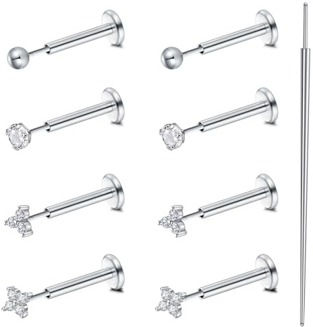 MODRSA Piercing Helix Tragus - Pendientes para mujer, acero inoxidable de 20 g, parte trasera plana, incluye herramientas de perforaci贸n, Acero inoxidable