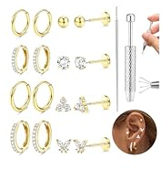 Diamday 8Paar Helix Piercings Chirurgenstahl Ohrringe Piercing Set Piercing Ohr Gold Silber Ohrringe Set Medizinische Ohrstecker Hypoallergen Nasenpiercing Labret Helix Tragus Conch Piercings Schmuck