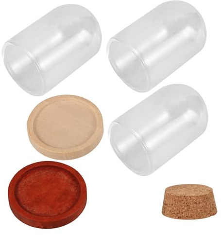 CONGARTENO Mini Glass Dome Display Cloche Wood Base 25x38mm Decorative Glass Cover for Diy Micro Landscape and Preserved Flower Showcase 3pcs Set