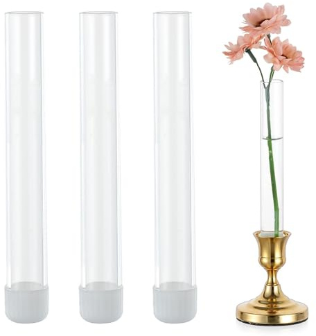 Glasseam 3 Pcs Glass Bud vase for Taper Candle Holder, Fit 22mm Candlestick