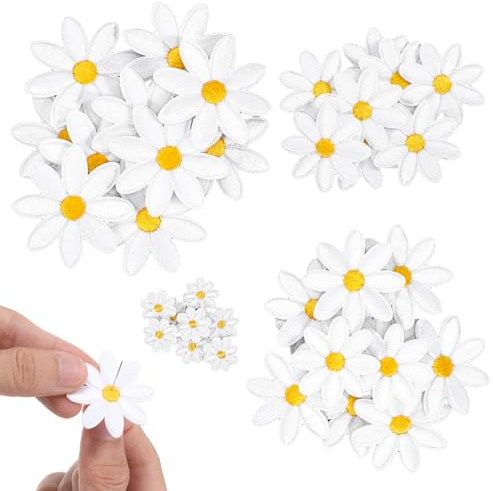 YBEATY 80 Stück Gänseblümchen Patches Blumen Aufnäher, Weiße Gänseblümchen