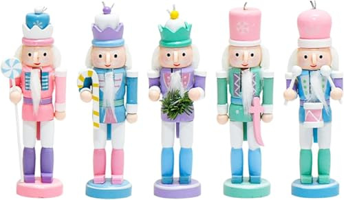 Mittokonnel 2025 Nussknacker Figur 5 Stücke Nussknacker Weihnachtsfiguren 13 cm Weihnachten Nussknacker Ornament,nussknacker tischdeko, Weihnachtsdekorationen (Pastell (Macaron)