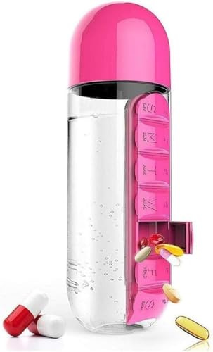 MLordoarf 2 in 1 Bottiglia d'acqua portatile con Organizzatore della scatola della pillola 7 giorni Scatola del pianificatore Containeri dei casi della medicina di viaggio