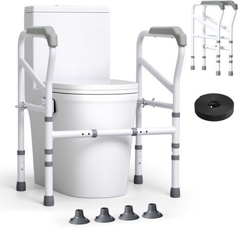 Trsaow Toilet Frame for Disabled and Elderly, 150KG/300LBS Toilet Rails Adjustable Width Height, Toilet Frame with Large Suction Cups Fit for Most Toilet, for Elderly Adults Senior Disabled Handicap