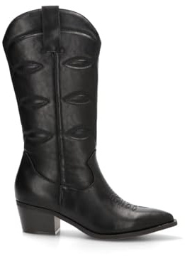 Etika Botas Altas Camperas para Mujer, Bota de Caña Alta (31cm) Estilo Cowboy con Bordados, Tacón Cubano de 5cm y Cremallera, Modelo 110540 Negro - 39