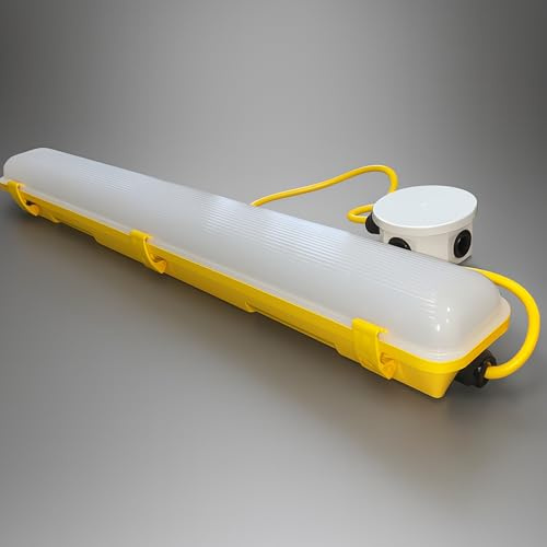 LEDBRITE 2ft 20W 110V LED Site Lighting Batten – 6000K Daylight, IP65 Anti-Corrosive Work Light with Optional 1m Prewired Cable & Junction Box (Prewired with 1m Cable & Junction Box)