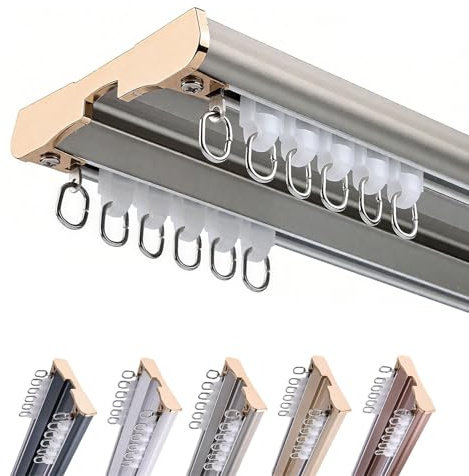 Vorhangschiene Aluminium 2 Laufig, Robuste Gardinenschiene, 2 m 3,0 m 4 m 4.5 m 5 m 6 m Gardinenstange Für Schwere Vorhänge, Stummen Deckenschiene, Deckenmontage, Raumteiler(Grau,2.7m)