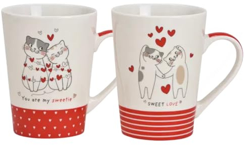 Lot de 2 tasses à café Jumbo – Motif chats « Sweet Love & You are my Sweetie » 500 ml Grandes tasses en porcelaine pour couples Saint Valentin amoureux des chats Idée cadeau amour et romantisme