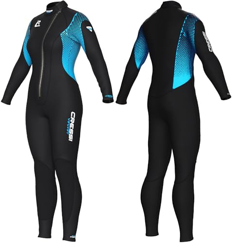 CRESSI Desde 1946 Velvet Lady-Traje Monopieza Mujer-Neopreno Biforrado 3mm Ultra Stretch con Cremallera Diagonal Frontal para Ponerse y Quitarse Fácilmente-Negro/Turquesa-XS/1