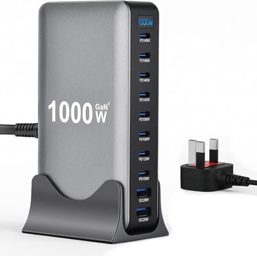 1000W USB C Charger Block - 10 in 1 Multi Port USB C Fast Charging Station, Max 140W PD 3.1 Laptop Charger Hub (8 USBC & 2 USB‑A) for MacBook, Pad, Galaxy, Phone 17/16/15 Pro etc