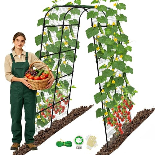 Rankgitter Garten 210cm U Form Rankhilfe Hochbeet Verstellbar Metall Rostfrei Rankbogen für Gurken Tomaten Bohnen Kletterpflanzen Stabiler Pflanzenstütze mit Ranknetz (160CM)