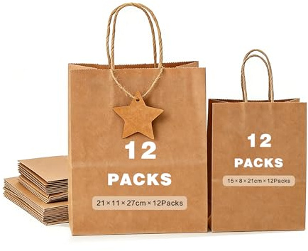 24 Papiertüten mit henkel – 2 Größen Kraftpapier Geschenktüten aus braunem Kraftpapier (120 g/m²) inkl. 25 Geschenkanhängern & 10 m Juteband – Stabil & umweltfreundlich