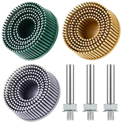 MiJunHD 2inch 50mm Bristle Disc Rubber Abrasive Electric Drill Brush with 1/4 inch Shank Attachment Abrasive Coating Removal Disc for Metal Deburring Blending 3Pcs 50/80/120 Grit