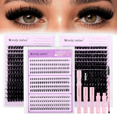 Kit Individuella Ögonfransar 80D+100D+3 Stilar Nedre Fransar MIX 10-18mm D Curl Naturliga Fluffiga Cluster Lashes med Lim, Försegling & Borste – DIY fransförlängning hemma(80D-100D-Kit)
