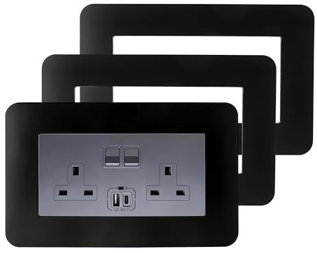 Double Light Switch Cover 3 Pack – Black Double Switch Surround Plate – Self Adhesive Twin Switch Cover for UK Wall – Wall Switch Frame for Covering Marks and Decoration-146x86mm