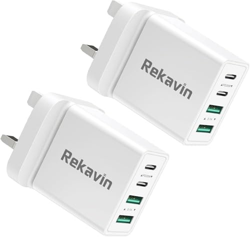 USB C Plug Fast Charge,2 Pack 40W one 4-Port Multi USB Plug Dual USBC Charger Power UK Type C Plugs with Multiple Port Wall Charging Head for 17 16 15 14 13 12 11 Pro Max Plus,iPad